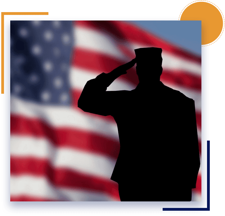 A soldier saluting in front of an american flag.