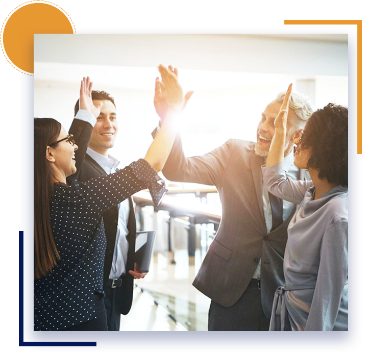 A group of people giving each other a high five.